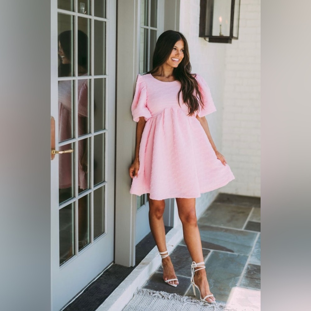 Babydoll Dress - Pink Puffy Sleeve
